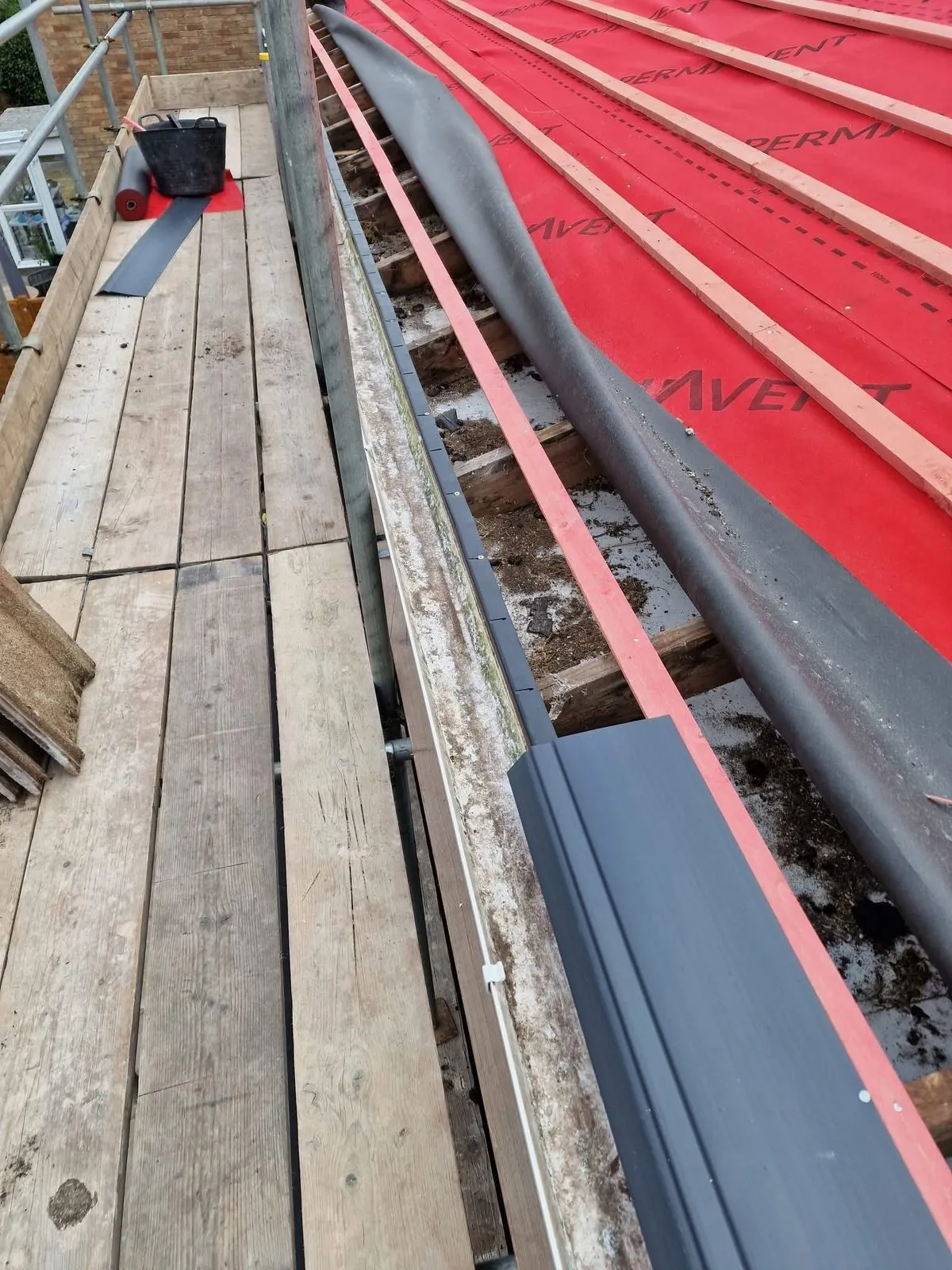 Breathable membrane and battens fitted during a re-roof in Falmouth